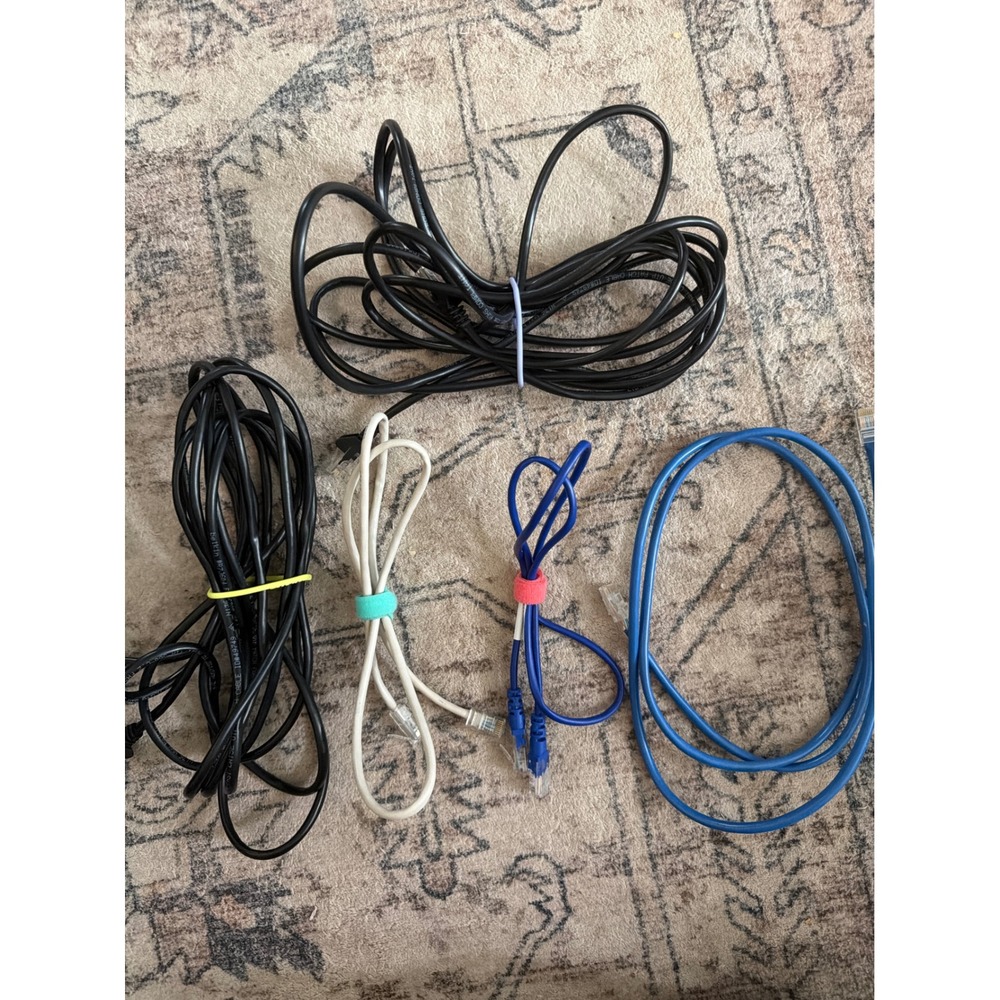 Lot of 5 Assorted Cables Ethernet Network Patch Cords and Power Cables Bundle